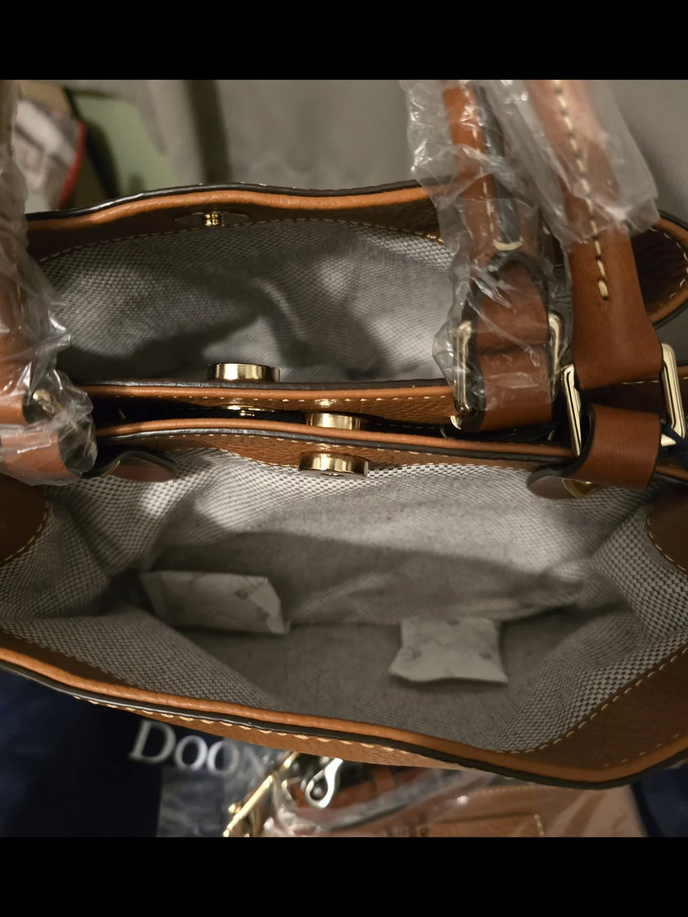 Dooney & Bourke Tan Pebble Leather Shoulder Tote with Wristlet